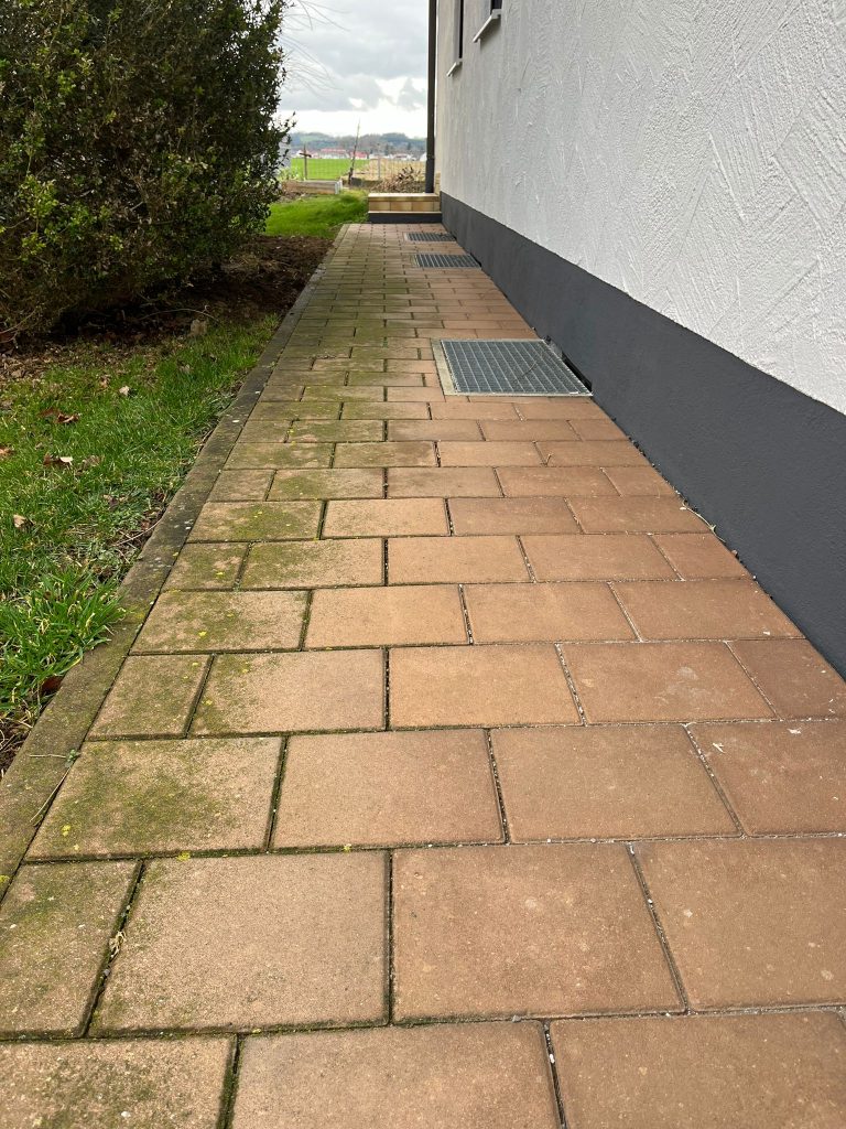 Steinfliesenweg vor der Reinigung