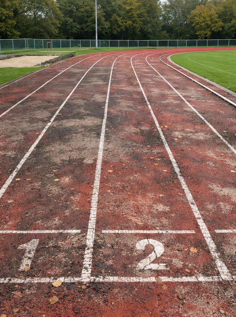 Bild einer schmutzigen Tartanbahn